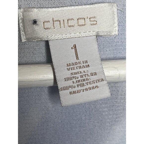 Chicos Blue Purple Print Mesh Blouse Medium Slit Sleeve Casual - Picture 8 of 12